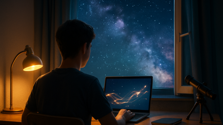 Inteligencia Artificial y talento joven: estudiante analizando datos astronómicos con IA